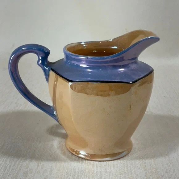 1950’s Japanese Lustreware Set, Sugar Bowl Creamer, 2 Divided Plates, 2 Tea Cups